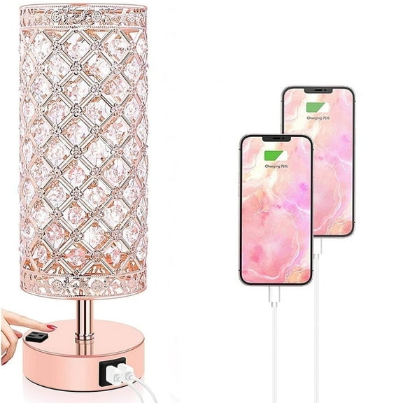 Jorunhe Touch Control Dimmable Crystal Table Lamp, 12.61 in Rose Gold