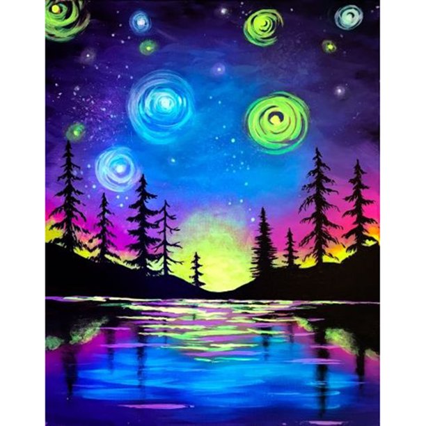 Wdftyju Dibujo de diamantes de imitación con vista nocturna de pino, taladro redondo completo, imagen de diamante, artesanía Wdftyju 5mn9wd6en5bc4cu1