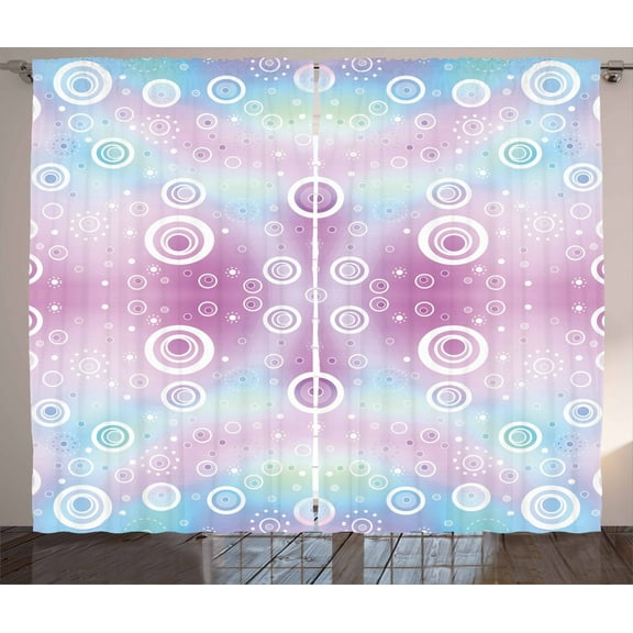 Ambesonne Pastel Curtains 2 Panel Set, Fantasy Random Circles, 108" x 63", Pale Pink Aqua White