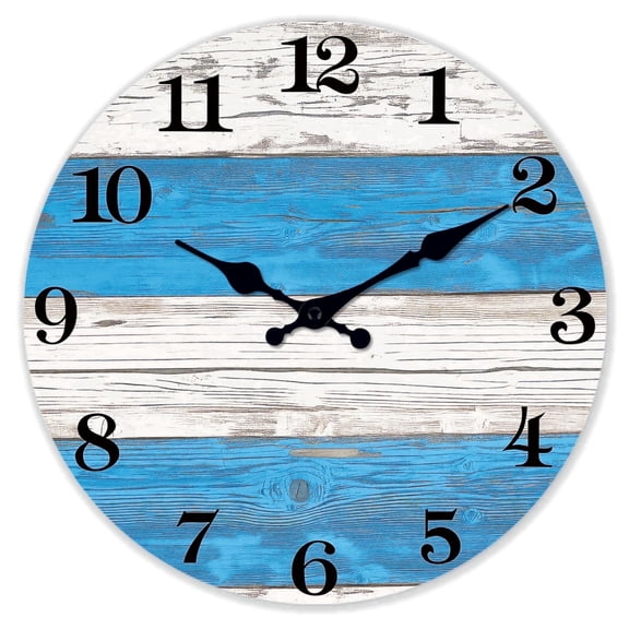 12 inch Blue Nautical Wooden Silent Wall Clocks Battery Operated