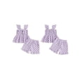 thumbnail image 3 of Loicainy Baby Girls clothes Cute Checkered Outfit 6 12 18 24 Months 2T 3T 4T Bow Sling Top Ruffle Shorts for Summer Play, 3 of 10