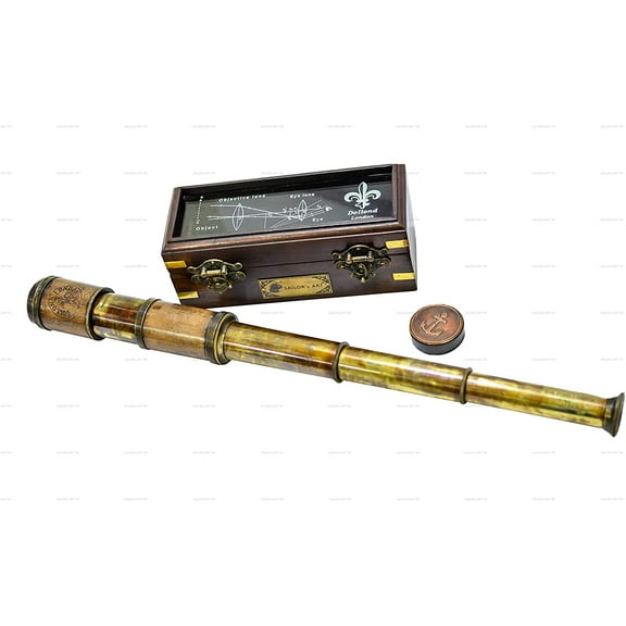 Sailor's Art Antique Brass Telescope Wooden Box-Vintage Look Dollond London Brass Telescope with Glass Optics-Fully Calibrated High Magnification Celestial Viewing-Antique Home Decor