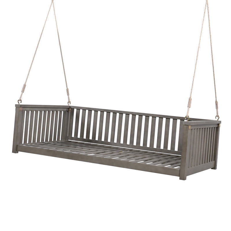 Patio Twin Size Garden Swing Bed, Wooden Porch Swing Frame with Ropes, Outdoor Hanging Swing for Garden, Backyard, Patio, Safe Sloped Design