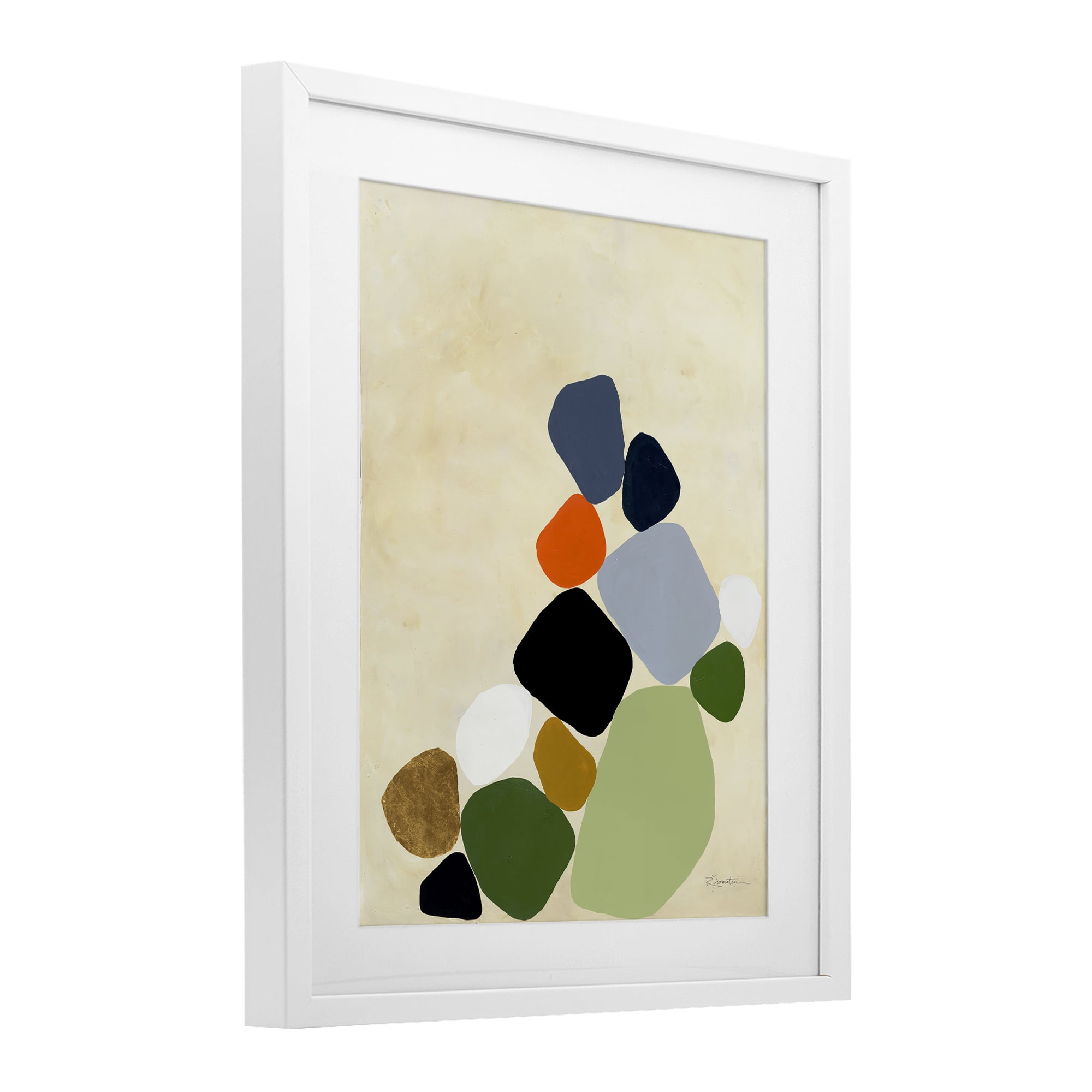 Stupell Industries Cluster of Minimal Pebbles White Framed Print Under Glass, design by Ruth Fromstein