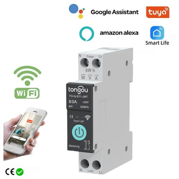 1P N Smart Wi-Fi Switch,Over-Current Protection,Work with Alexa &Google Assistant for Voice Control,Energy Monitor,Smart Life/Tuya Remote Control,Timer Functions,FCC Certified,6A