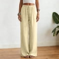 thumbnail image 5 of UOCUFY Womens Cotton Linen Pants Casual Button Up High Waisted Wide Leg Trousers Light Yellow,Size XL, 5 of 8