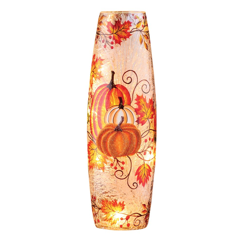 Harvest Pumpkin Crackled Glass Hurricane Lamp - Walmart.com - Walmart.com