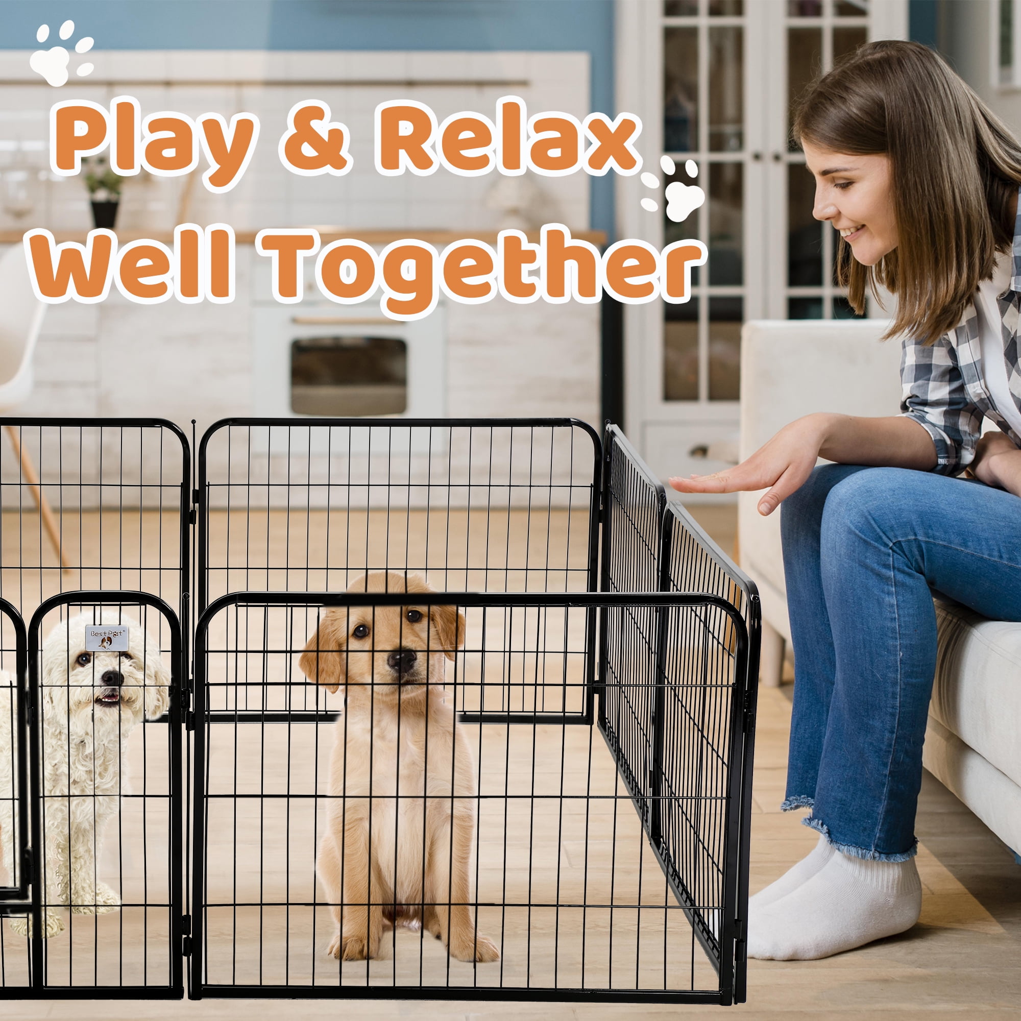 CL.HPAHKL Dog Playpen Indoor Outdoor, 8 Panels 40" Height Metal Puppy Playpen Pet Playpen with Door for Small/Medium/Large Dogs Exercise Pen, Dog Pen Dog Fence for Garden, Yard, RV Camping