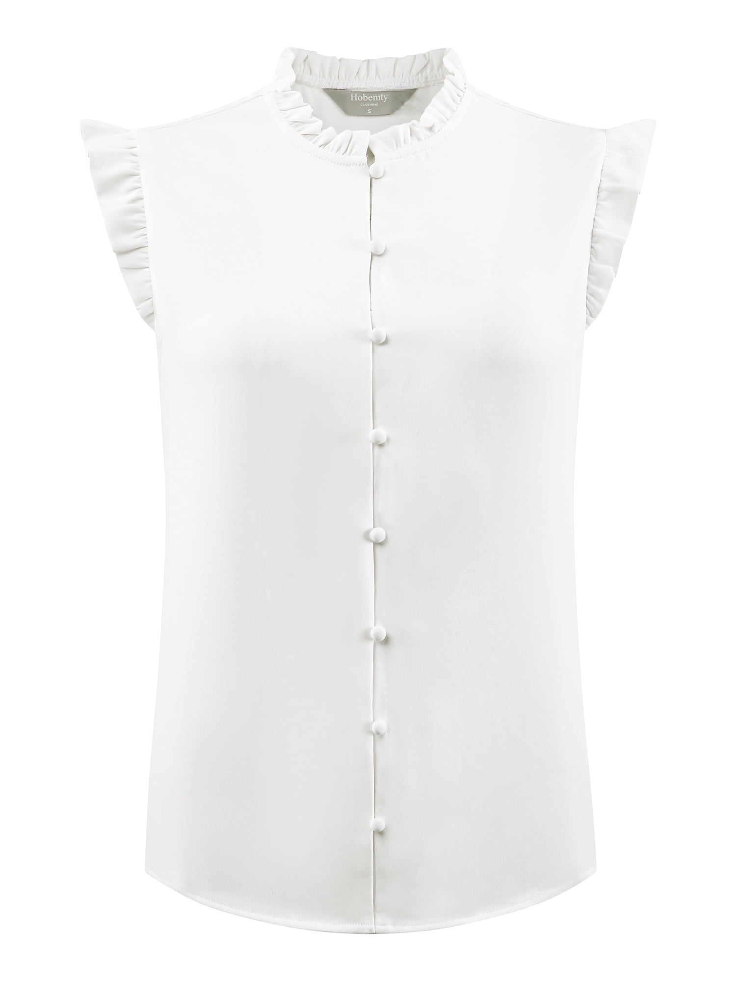 DARING DIVA Women's Sleeveless Ruffled Button Down Blouse 2XL White