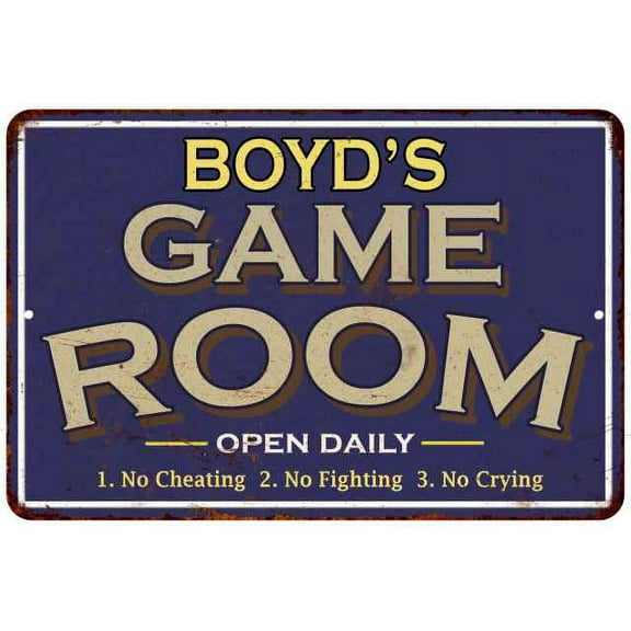 BOYD'S Blue Game Room Sign Metal Wall Decor 8x12 108120002043