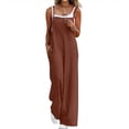 thumbnail image 4 of Women's Summer Boho Cotton Casual Jumpsuits Wide Leg Overalls Floral Print Baggy Rompers with Pockets Coffee S, 4 of 8