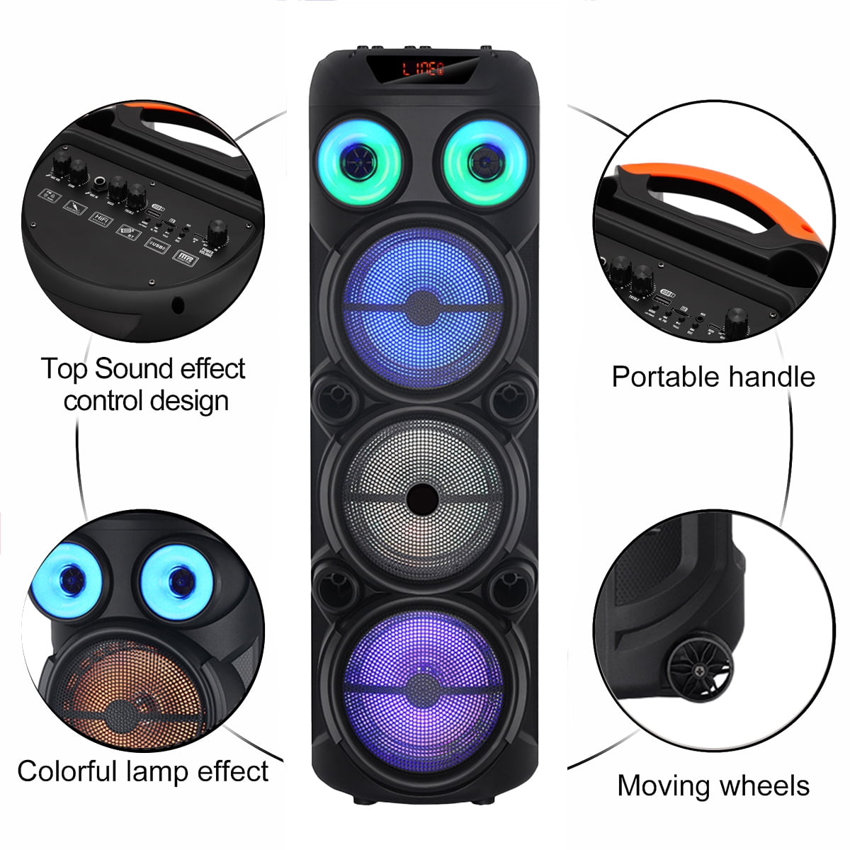 RIDWIND 8000W Peak Power Bluetooth Speakers Portable Wireless Speaker with Triple 8 inch Subwoofer Heavy Bass,FM Radio, Microphone, Lights, Remote Control TWS Stereo Sound System Speaker