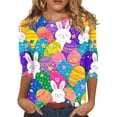 thumbnail image 2 of Easter Shirts for Women 3/4 Length Sleeve Crewneck Tshirts with Bunny Egg Print Casual Loose Fit Tops Tee, 2 of 5