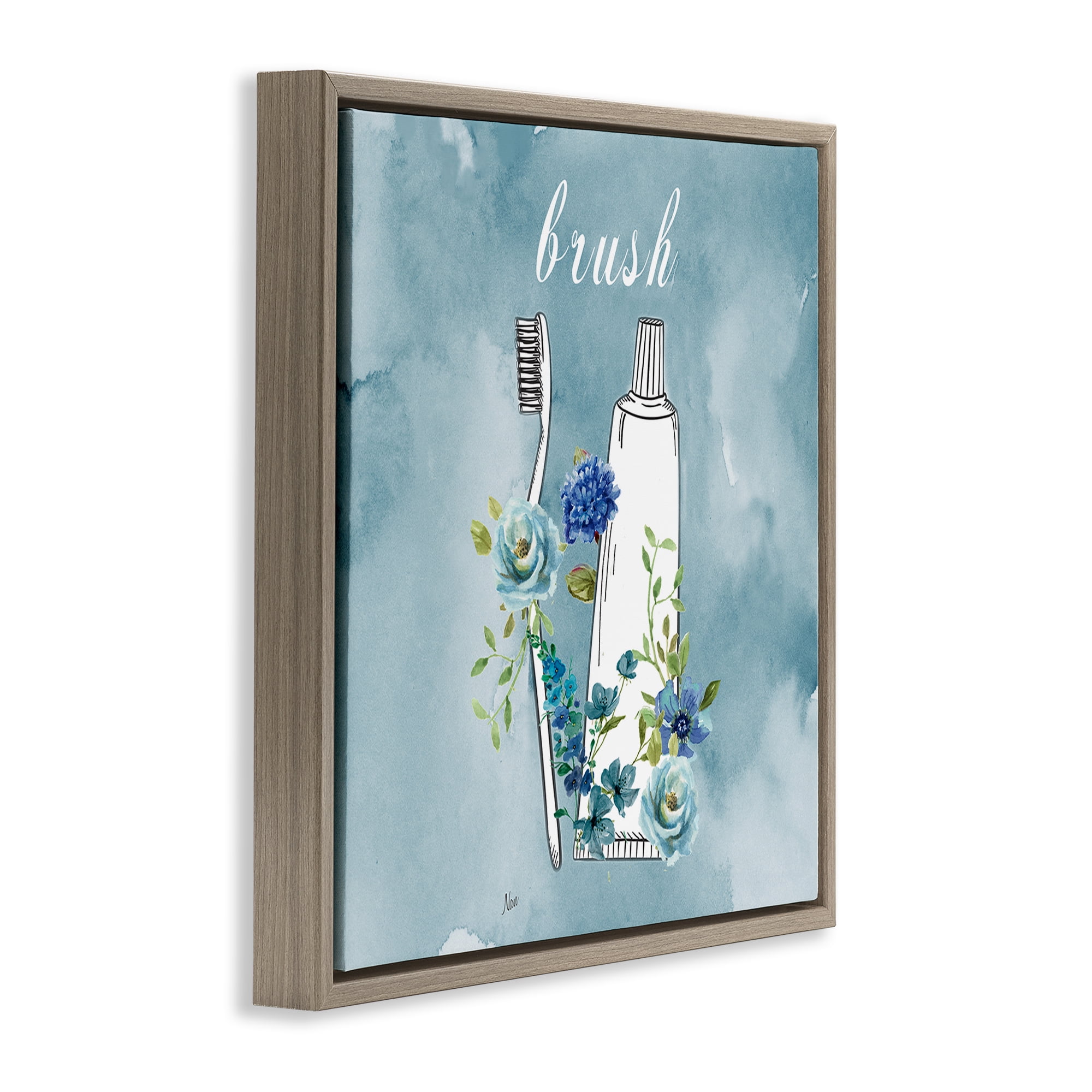 Stupell Industries Floral Bathroom Rules Brush Brown Framed Floater Canvas Wall Art, design by Nan