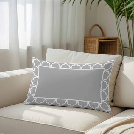 Slate Gray Throw Pillow Covers Geometric Morocco Printed Border Modern Rustic Grey Decorative Lumbar Throw Pillowcase Cushion Cover with Smooth Hidden Zipper for Bedroom Sofa 16 x 24 Inches
