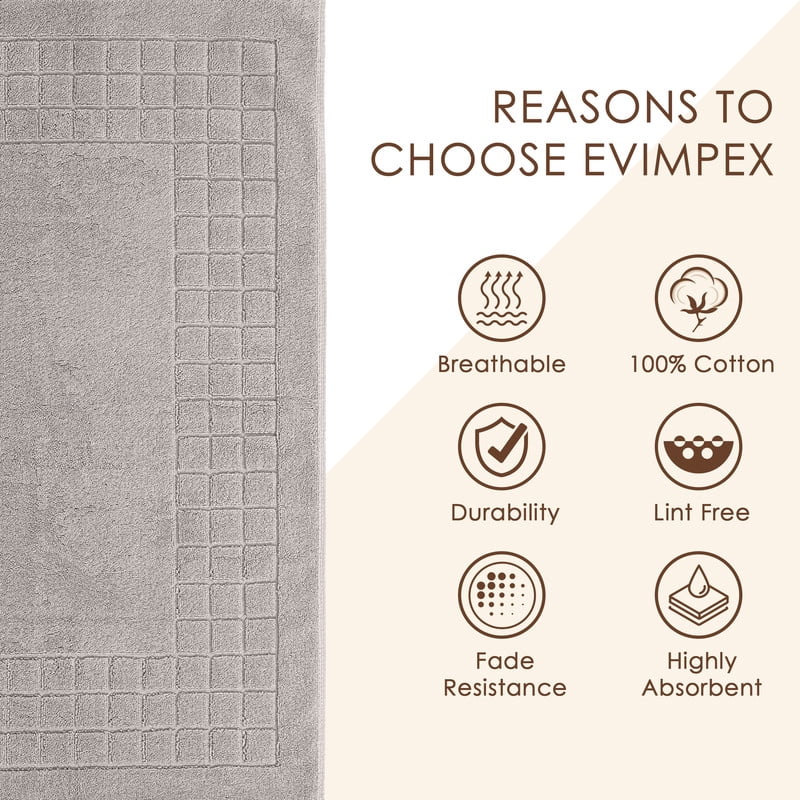 Evimpex Bath Mats, 20 x 36 Inches, 2pcs/set, 100% Ring Spun Cotton - Highly Absorbent, Quick-Dry, Soft, and Machine Washable Shower Bathroom Floor Mat for Home Use
