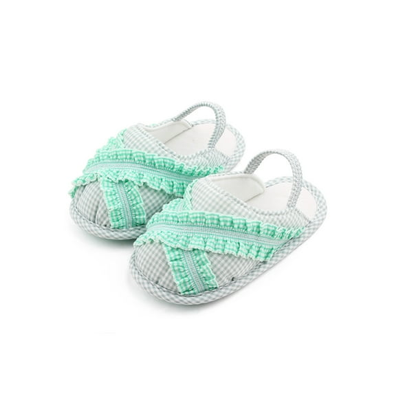 Seyurigaoka Baby Sandals Shoes with Plaid Pattern, Elastic Band Accessory