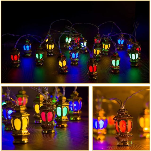 TETOU 2pcs Ramadan Eid String Light 19.6ft 40LEDs in total Lantern Lights String Muslim Home Garden Patio Decor