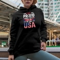 thumbnail image 2 of I Feel Proud Because I Was Born in the USA, American Flag, Black Hooded Sweatshirt or Hoodie, Small, 2 of 5
