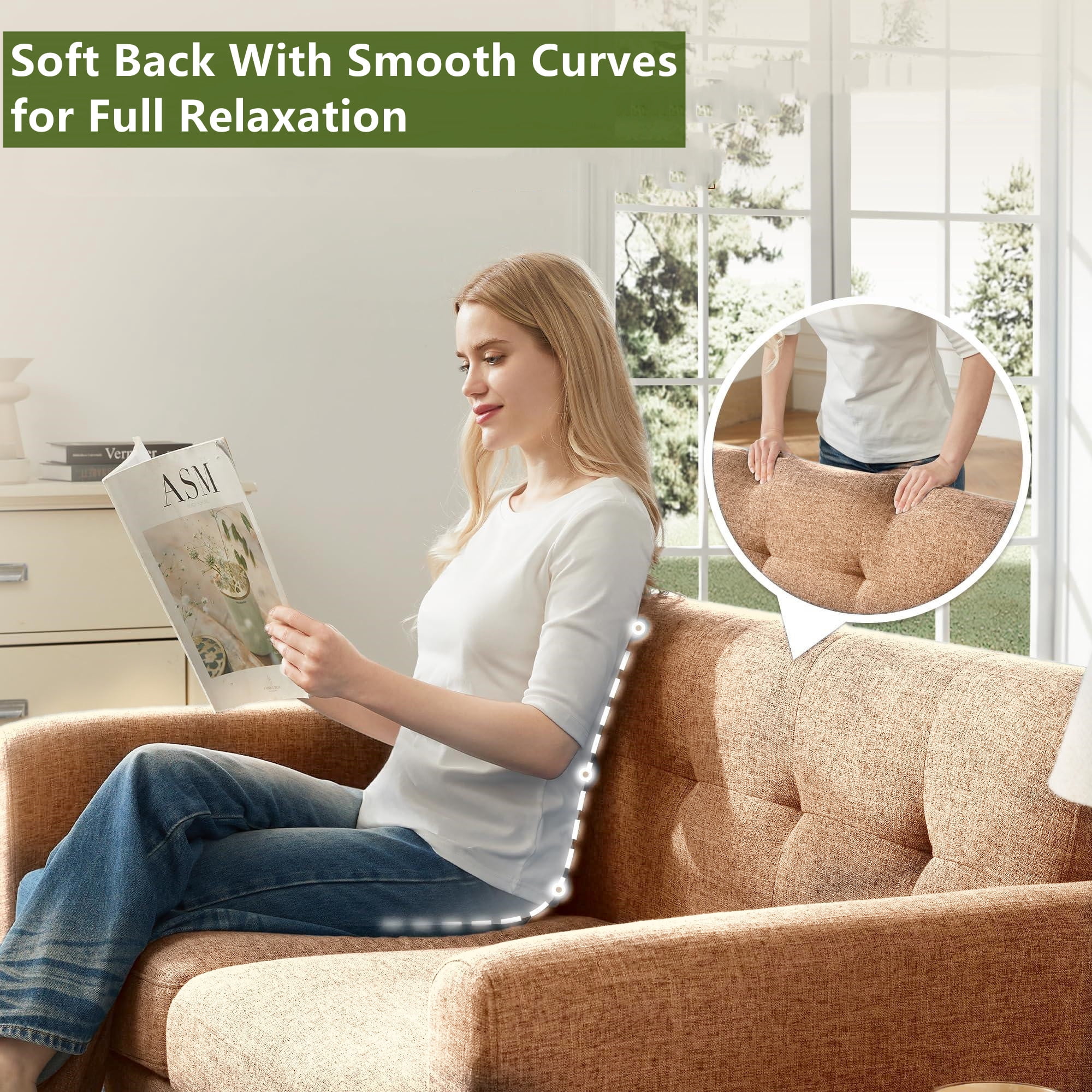 Aukfa 68" Small Sofa Couch Comfy Mid Century Modern Loveseat Sofa for Living Room Bedroom, Khaki