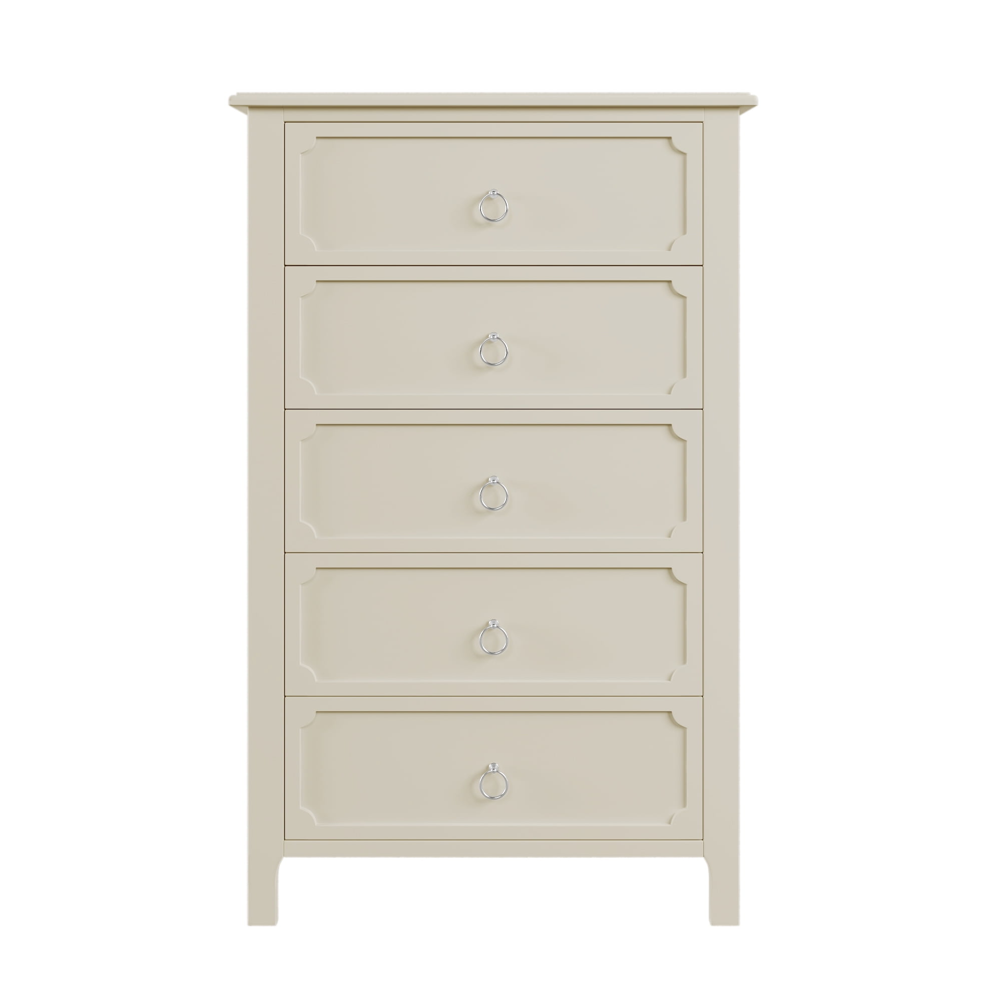 Resenkos Wooden 5 Drawers Chest with Silver Metal Handles for Bedroom Milky White Resenkos Wooden 5 Drawers Chest with Silver Metal Handles for Bedroom Milky White