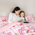 thumbnail image 4 of Catabedysis Red Cherry Pattern Twin Comforter Sets For Girl,Checkered Initial U Pattern Bedding Set,Pink Reversible,2 Pieces,1 Comforter and 1 Pillowcase, 4 of 7