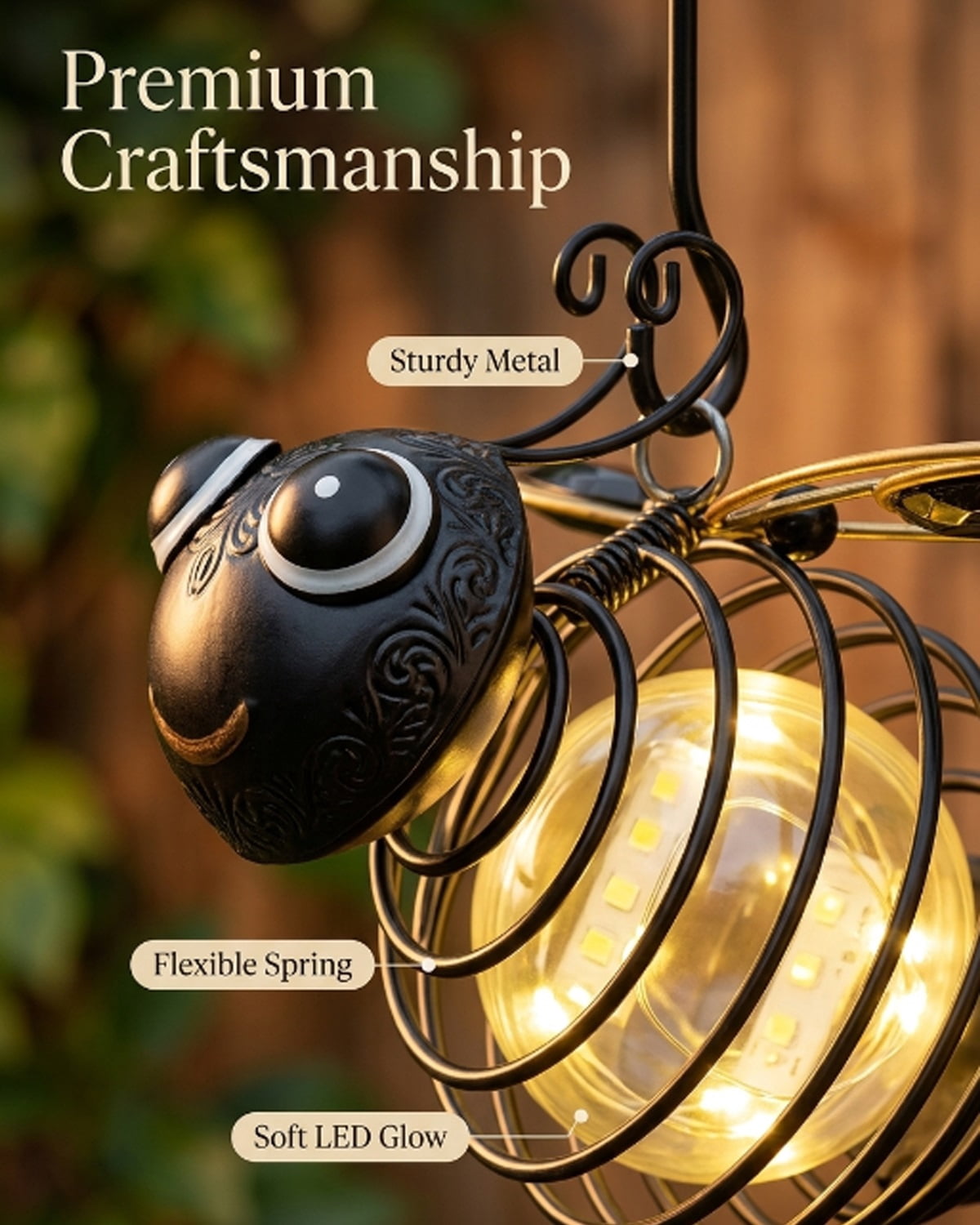 Outdoor Hanging Solar Bee Light, Waterproof Bumble Bees Solars Light, Glowing Metal Bee with Spring Figurine Lights, Cute Solar Insect, For Party Festivals Garden Decor Birthday Gifts
