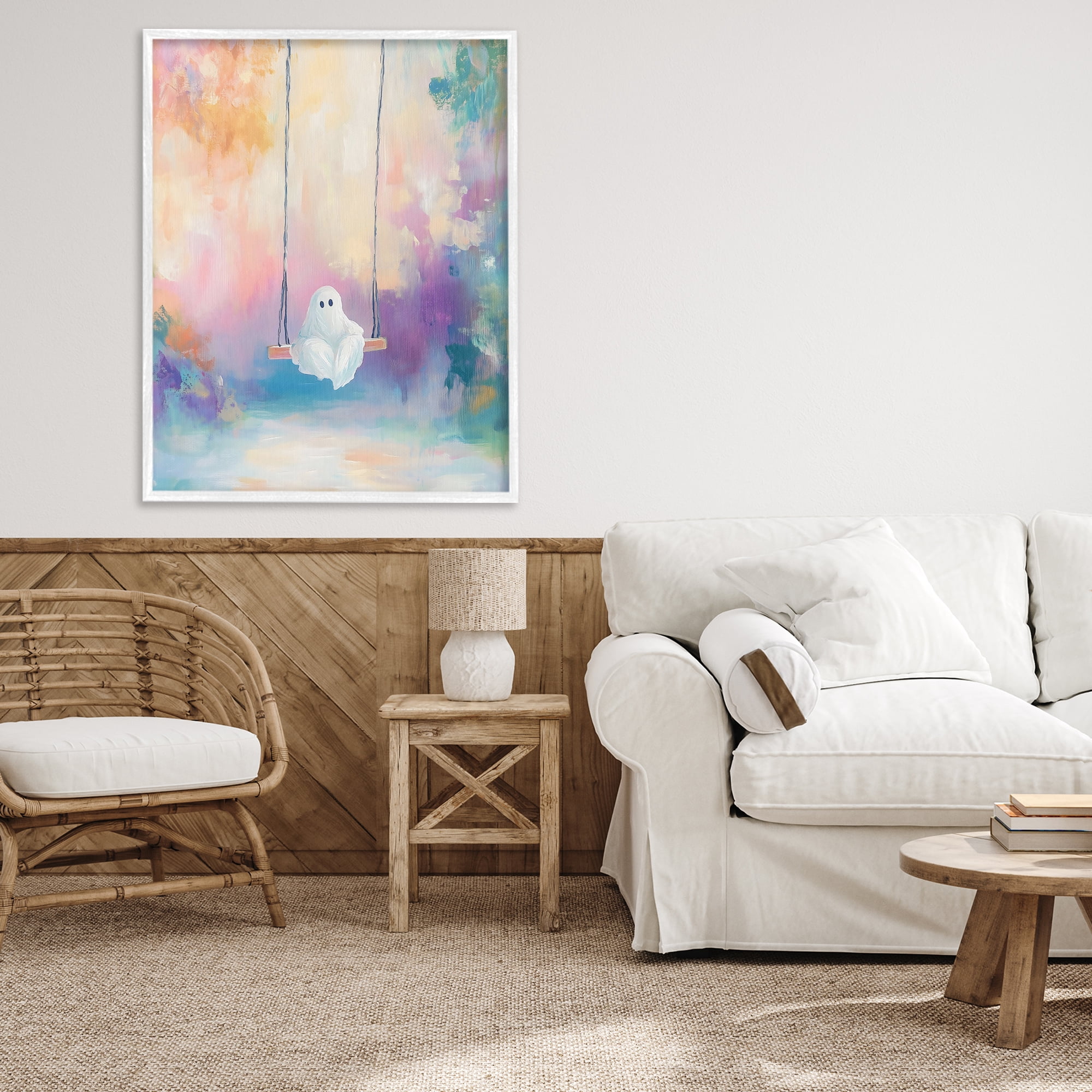 Stupell Industries Watercolor Ghost on Swing White Framed Giclee Art, design by The Prints Vibe