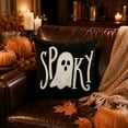 thumbnail image 2 of Halloween Throw Pillow Cover Ghost Bat Print Linen Cushion Case 18x18 Soft Breathable Hidden Zipper for Sofa Chair Holiday Decor by MPOISVA, 2 of 7