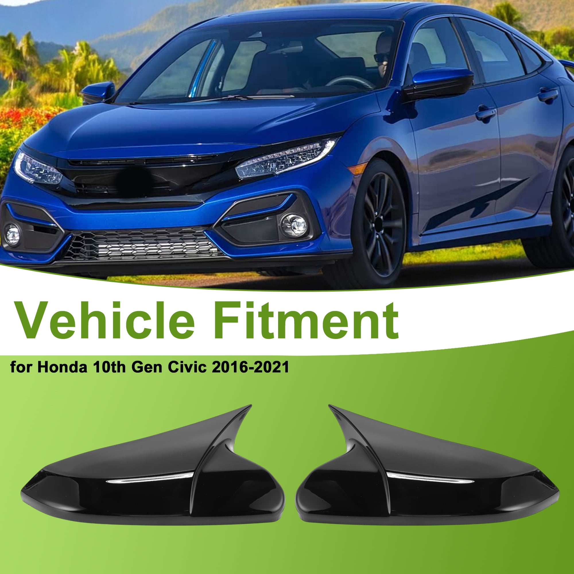 Unique Bargains ABS Side Mirror Cover Cap Replacement for Honda Civic 2016-2021 Black