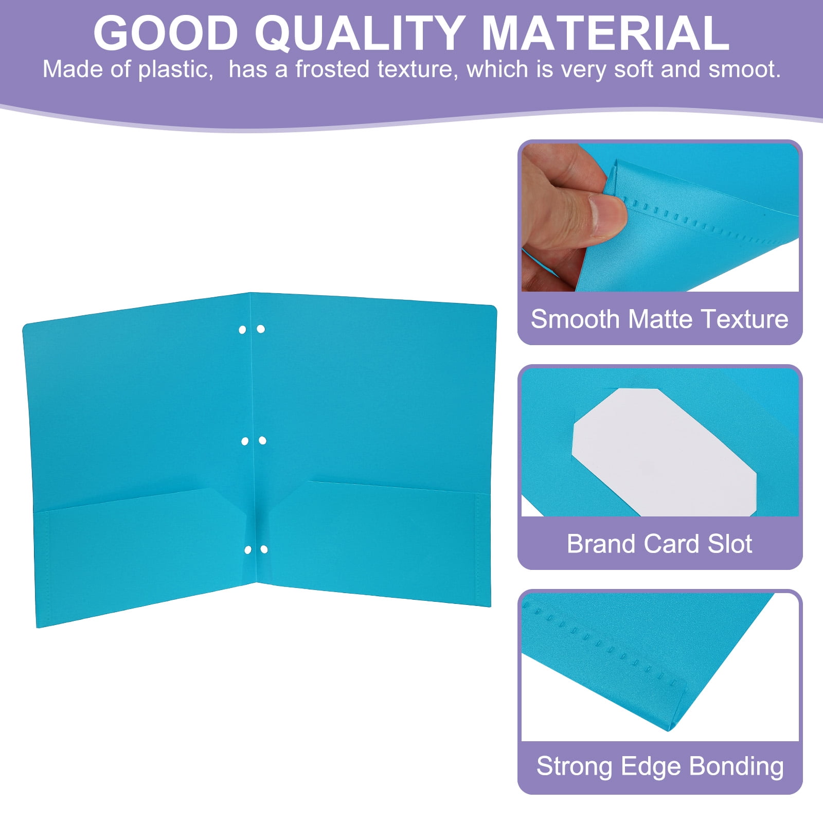 Uxcell Binder Dividers with Pockets, 24 Pack Heavy Duty Plastic Pocket Folders Letter Size 3 Hole Punch 2 Pocket Folders with Business Card Slot for 3 Ring Binder Office Home, Blue