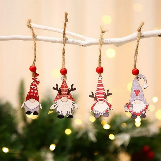 Adornos de madera para árbol de Navidad | Juego de 12 colgantes | Figuras de Papá Noel para decoración navideña | Diseños de personajes surtidos