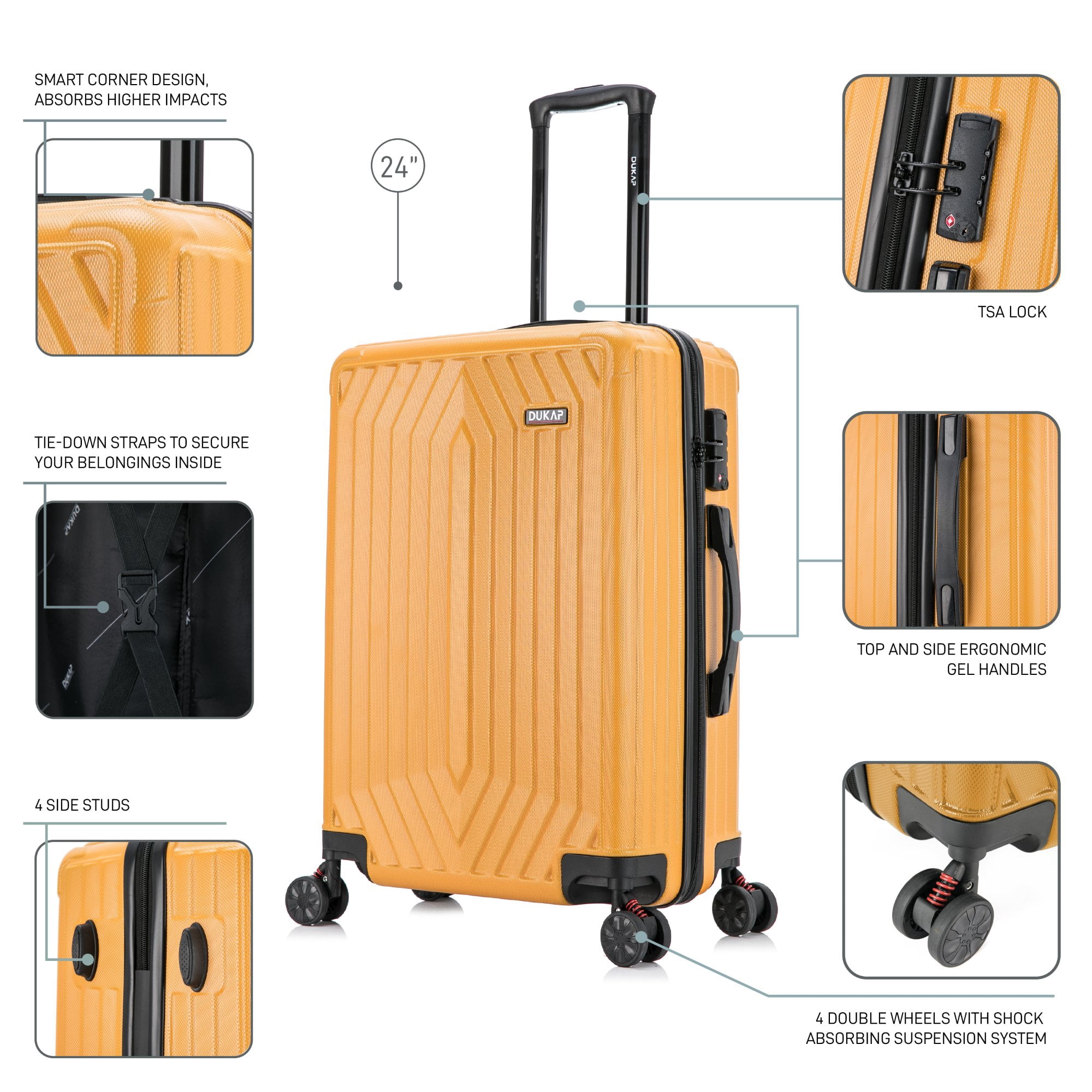 Dukap 24” Unisex Hardside Spinner Luggage, Orange