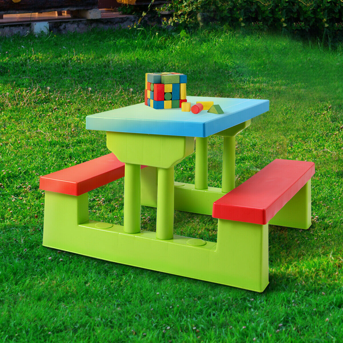Costway 4 Seat Kids Picnic Table w/Umbrella Garden Yard Folding Children Bench Outdoor - image 4 of 10