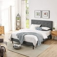 thumbnail image 2 of BIKAHOM Upholstered Platform Bed with Square Headboard, Queen, Dark Grey, 2 of 7