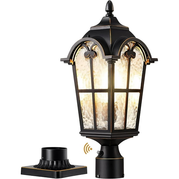 Large Size Dusk to Dawn Outdoor Post Light, 21.9'' H Pole Light Fixture with Pier Mount Base, Waterproof Exterior Lamp Post Lantern Head for Yard, Driveway, Fence, Black