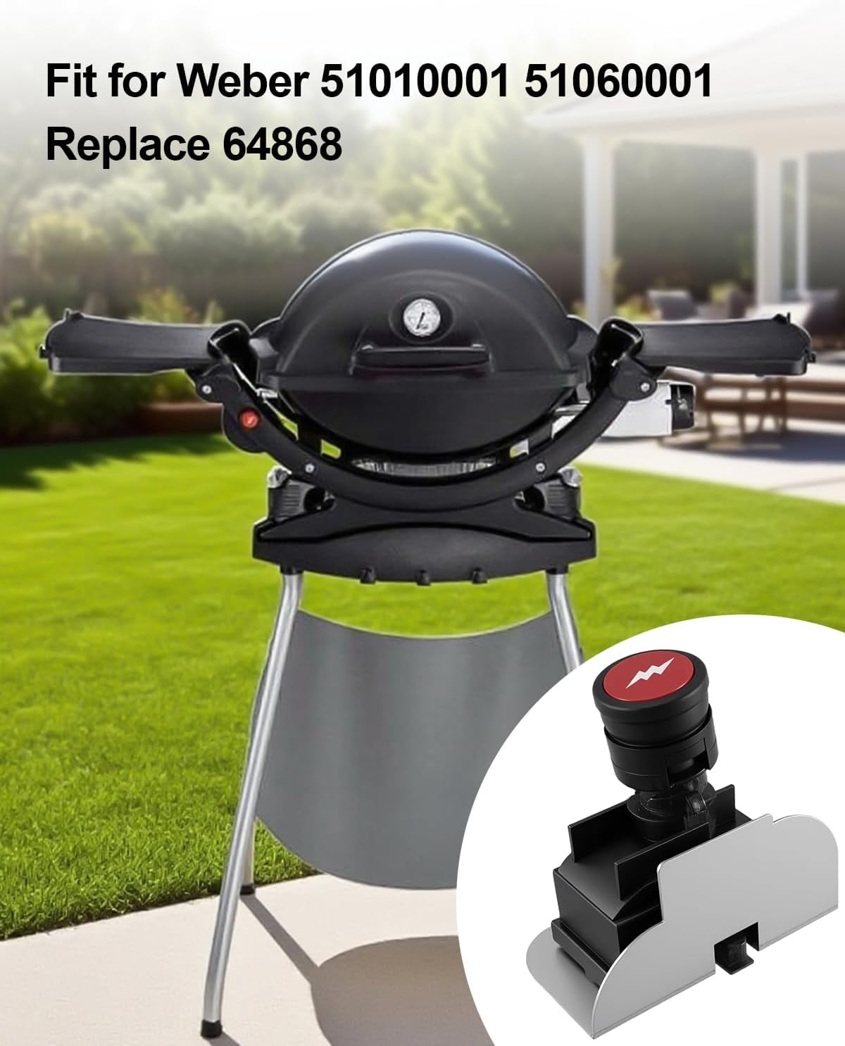 Aniceparthy 64868 Grill Igniter Kit,Electronic 2-Outlet Ignition Kit for Weber Q1200 Q2200 Series Gas GrillsParts(2014+), Push Button Igniter Kit Replace Weber 51010001 51200001