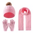 thumbnail image 2 of dazeni Kids Winter Warm Hat Gloves Scarf Set Cable Knit Hats Beanie with Pom Mittens for Boys Girls Pink 3-12 Years, 2 of 5
