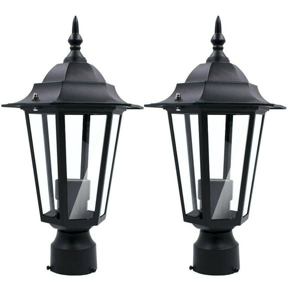 2X Post Pole Light Outdoor Garden Patio Driveway Yard Lantern Lamp Black Top