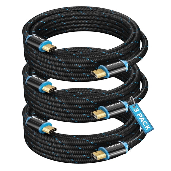 Maximm 4K HDMI Cable 3 Pack 10 Feet – High-Speed HDMI Cord 18 Gbps, Supports 4K 60Hz, Nylon Braided