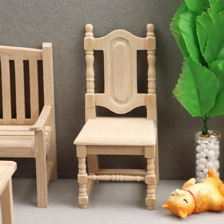 1 12 Scale Natural Wooden Dining Table Chair Wooden Furniture Set  Unfinished Chair Miniature Dolls House Furniture Accessories Decor