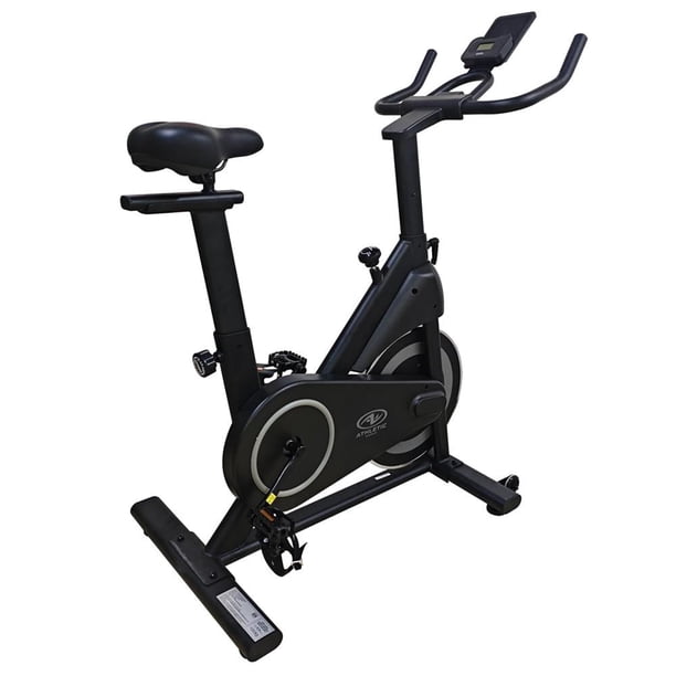 Bicicleta de Spinning Athletic Works con Monitor Digital Asiento Ajustable y Volante de 8kg