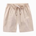 thumbnail image 4 of KPOPLK Toddler Boys Linen Shorts French Terry Boys Cotton Shorts with Drawstring Casual Elastic Waist Shorts Chino Shorts Size 5-6 Years,Beige, 4 of 7