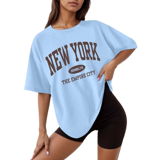 Camiseta holgada de manga corta y cuello redondo con estampado informal para mujer