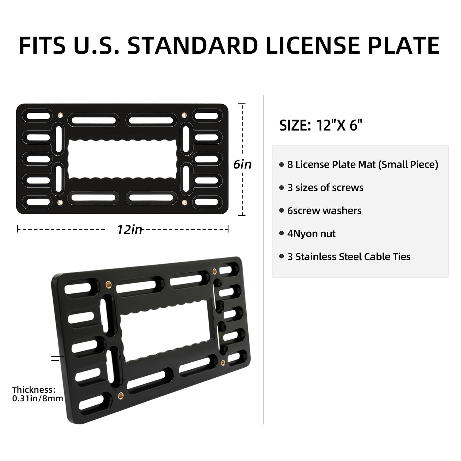 Front License Plate Bracket,No Drill Front License Plate Holder,Front License Plate mounting kit,Universal Bumper Car Frame Mount Adapter with Stainless Steel Screw Cap,Cable Ties