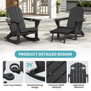 Set of 2 HDPE Adirondack Rocking Chairs with Ottoman, Folding 4-in-1 Patio Rocker, Gray