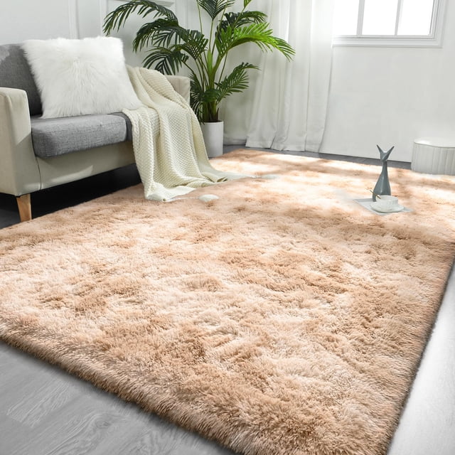 Alfombra FlyDoit de felpa beige teñida con corbata, 274 x 366 cm