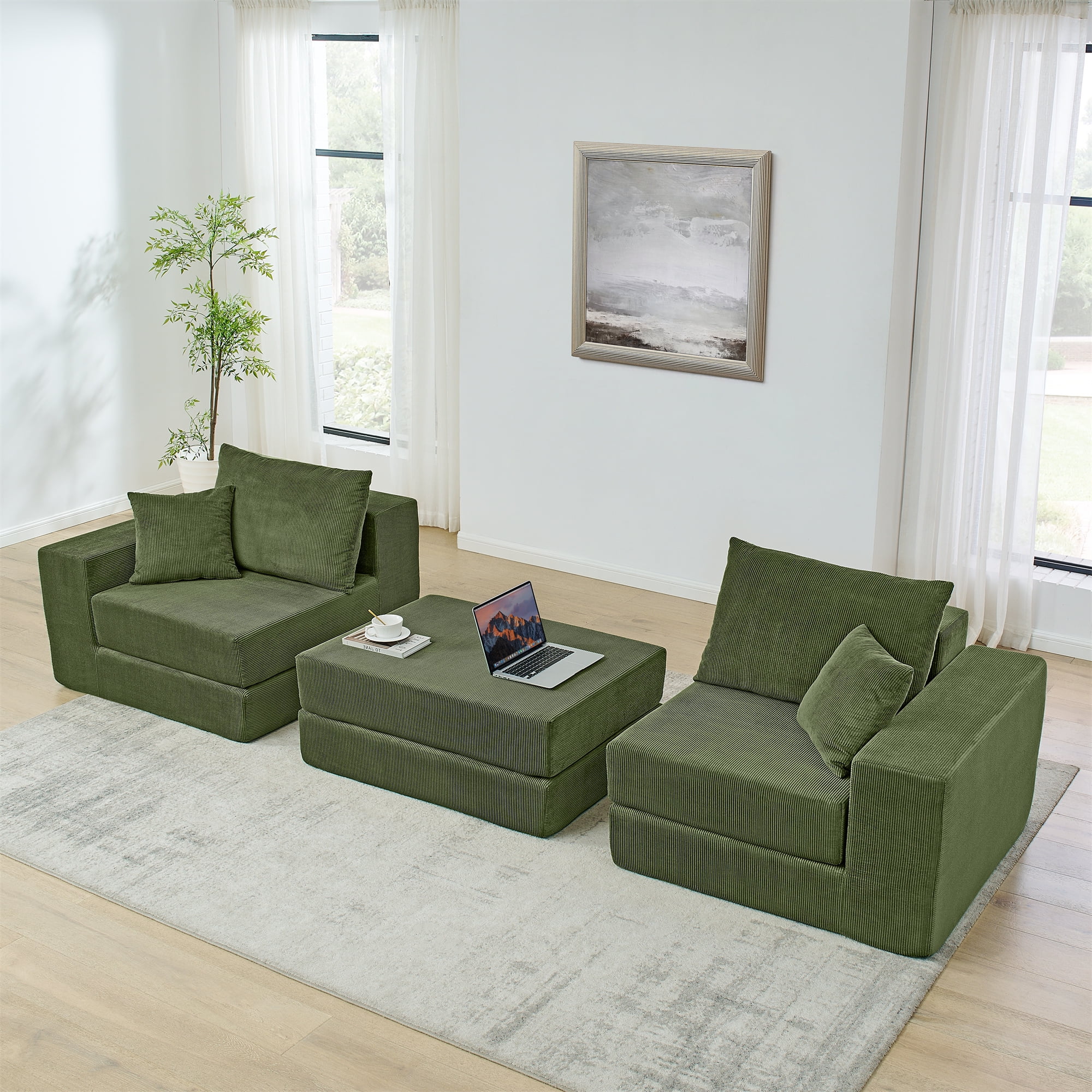 Leumius Modular Sectional Sofa,Cloud Sectional Couch with Deep Seat,Modern Modular L-Shape Sofa Couch with Chaise,Upholstered Boneless Couches for Living Room Bedroom,Green