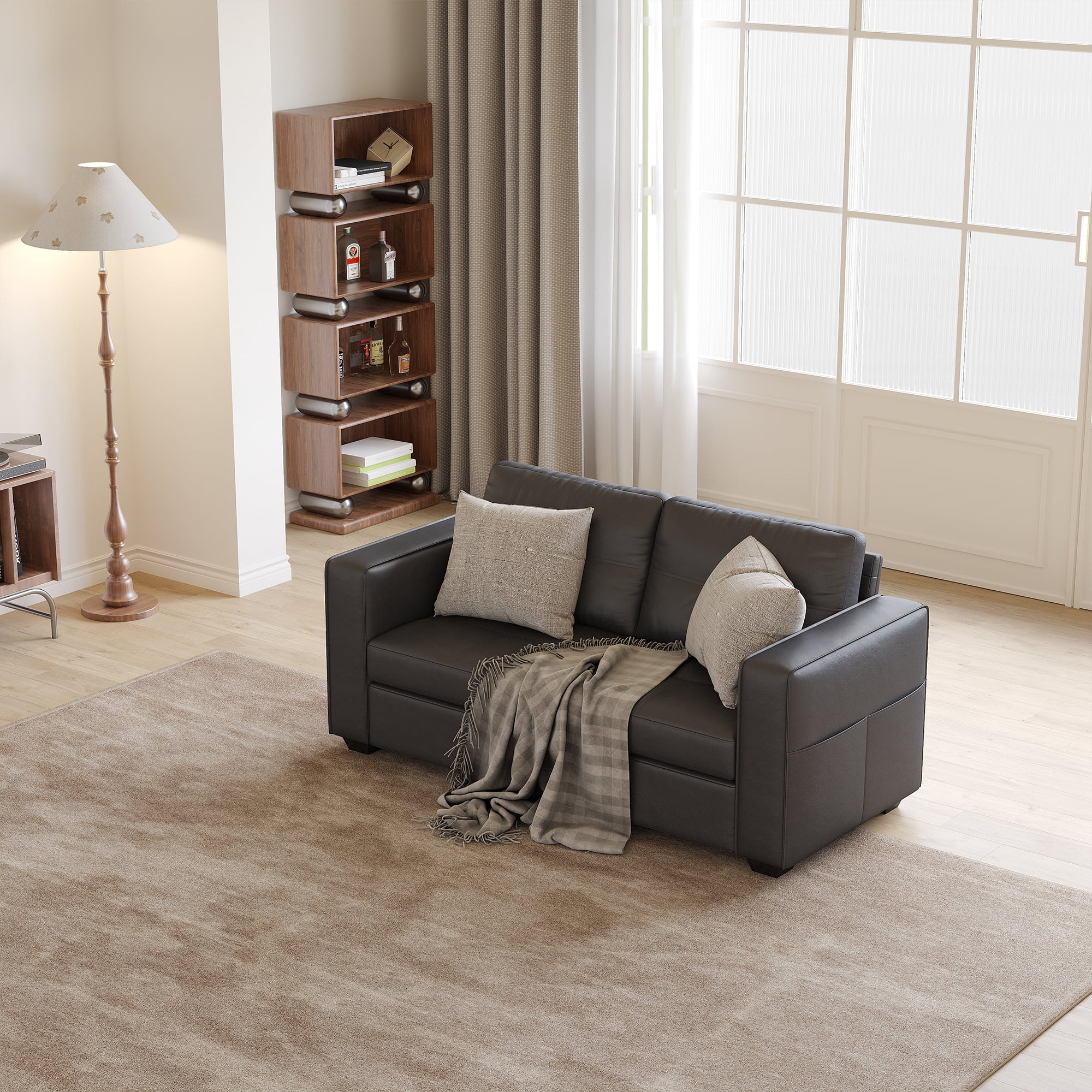 AODAILIHB 65" W Linen Fabric 2-Seat Sofa, Modern Love Seat Couch with 2 USB Charging Ports and Stowage Pocket, Upholstered Arm Sofa For Living Room, Office