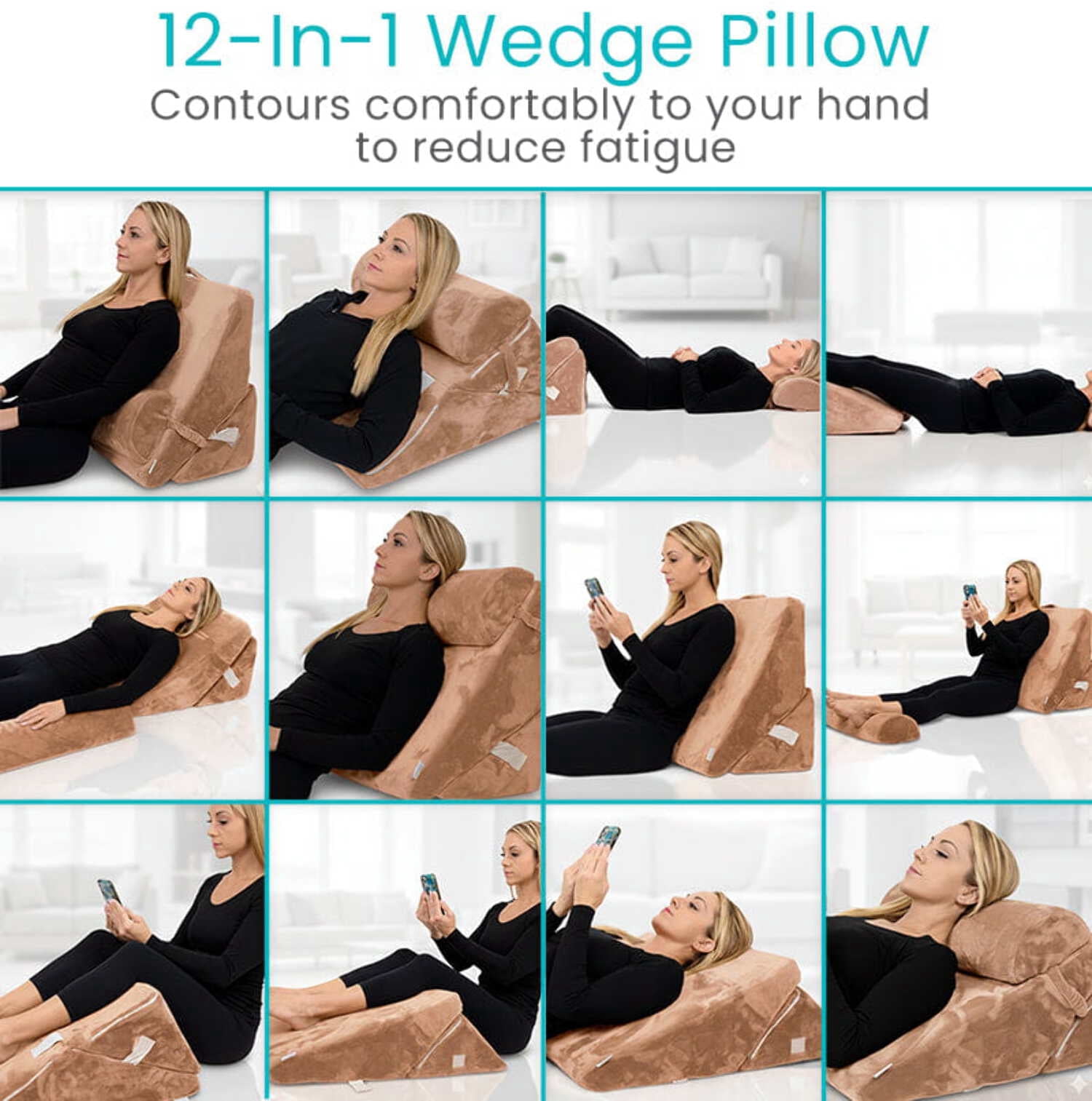 Xtra-Comfort Bed Wedge Pillow – Folding Memory Foam Incline Cushion for Back, Legs & Neck Support – Adjustable Triangle Pillow for Sleeping, Reading & Elevation – Washable Cover, Brown